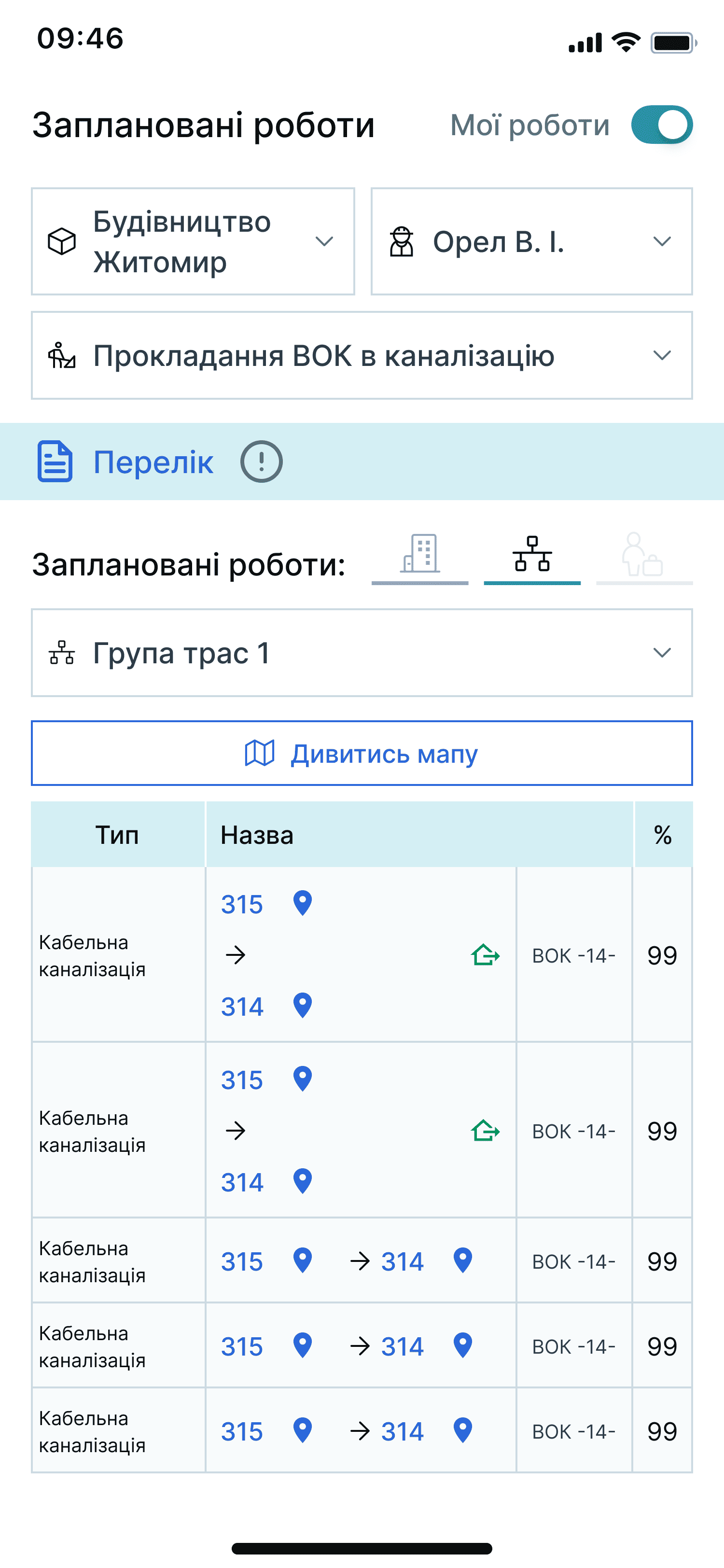 Перелік запланованих робіт на смартфоні монтажника