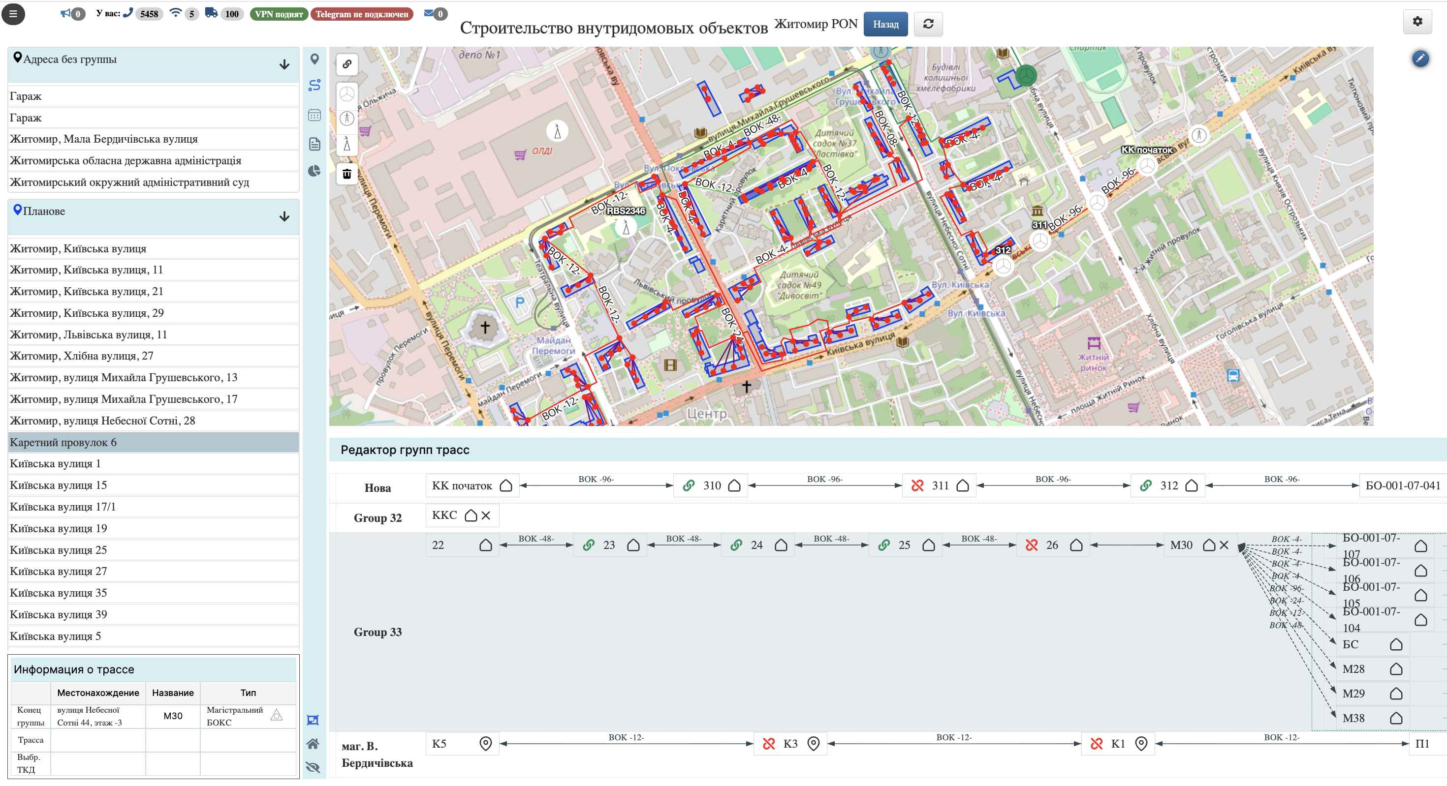 Карта об’єктів і сегментів телекомунікаційної мережі в IS PORTAL